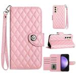 For Samsung Galaxy S24 5G Rhombic Texture Flip Leather Phone Case with Lanyard(Pink)