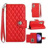 For Samsung Galaxy S24+ 5G Rhombic Texture Flip Leather Phone Case with Lanyard(Red)