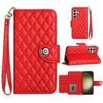 For Samsung Galaxy S24 Ultra 5G Rhombic Texture Flip Leather Phone Case with Lanyard(Red)
