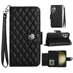 For Samsung Galaxy S24 Ultra 5G Rhombic Texture Flip Leather Phone Case with Lanyard(Black)