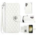 For Samsung Galaxy S24 Ultra 5G Rhombic Texture Flip Leather Phone Case with Lanyard(White)