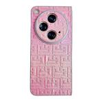 For OPPO Find N3 Pearlescent Paint Gradient Geometric Leather Phone Case(Pink)