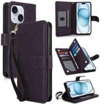 For iPhone 15 Multi-Card Wallet RFID Leather Phone Case(Dark Purple)