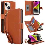 For iPhone 14 Multi-Card Wallet RFID Leather Phone Case(Brown)