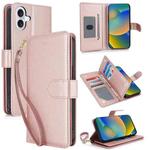 For iPhone 16 Multi-Card Wallet RFID Leather Phone Case(Rose Gold)