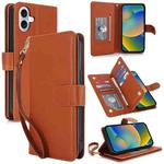 For iPhone 16 Multi-Card Wallet RFID Leather Phone Case(Brown)