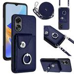 For OPPO A58/A58x/A1x/A2x Organ Card Bag Ring Holder Phone Case with Long Lanyard(Blue)