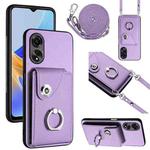 For OPPO A58/A58x/A1x/A2x Organ Card Bag Ring Holder Phone Case with Long Lanyard(Purple)