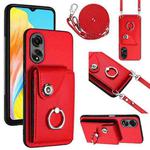 For OPPO A38 4G / A18 4G Global Organ Card Bag Ring Holder Phone Case with Long Lanyard(Red)
