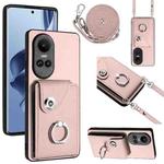 For OPPO Reno10/Reno10 Pro 5G Global Organ Card Bag Ring Holder Phone Case with Long Lanyard(Pink)