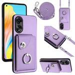 For OPPO A78 4G Global Organ Card Bag Ring Holder Phone Case with Long Lanyard(Purple)