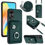 For OPPO A78 4G Global Organ Card Bag Ring Holder Phone Case with Long Lanyard(Green)