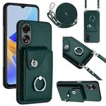 For OPPO A17 Global Organ Card Bag Ring Holder Phone Case with Long Lanyard(Green)
