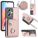 For OPPO A79 5G Global Organ Card Bag Ring Holder Phone Case with Long Lanyard(Pink)