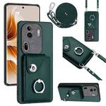 For OPPO Reno11 Pro Global Organ Card Bag Ring Holder Phone Case with Long Lanyard(Green)