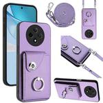 For OPPO A3 Pro 5G Organ Card Bag Ring Holder Phone Case with Long Lanyard(Purple)