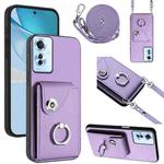 For OPPO Reno11 F Thai Version Organ Card Bag Ring Holder Phone Case with Long Lanyard(Purple)