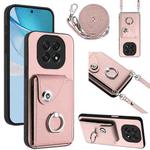 For OPPO A5 4G / F29 5G Organ Card Bag Ring Holder Phone Case with Long Lanyard(Pink)
