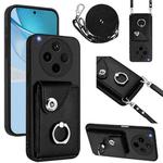 For OPPO Find X8s+ Organ Card Bag Ring Holder Phone Case with Long Lanyard(Black)