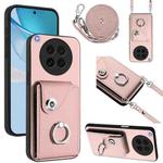 For OPPO Find X8s Organ Card Bag Ring Holder Phone Case with Long Lanyard(Pink)
