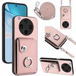 For OPPO Find X8 Ultra Organ Card Bag Ring Holder Phone Case with Long Lanyard(Pink)