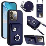 For OPPO A5 Energy / A5 Pro Global Organ Card Bag Ring Holder Phone Case with Long Lanyard(Blue)