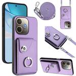For OPPO A5 Energy / A5 Pro Global Organ Card Bag Ring Holder Phone Case with Long Lanyard(Purple)
