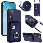 For OPPO A3 Pro Global / A3 Energy Organ Card Bag Ring Holder Phone Case with Long Lanyard(Blue)