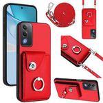For OPPO A3 Pro Global / A3 Energy Organ Card Bag Ring Holder Phone Case with Long Lanyard(Red)