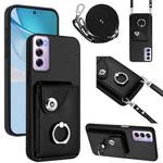 For OPPO Reno12 Pro Global Organ Card Bag Ring Holder Phone Case with Long Lanyard(Black)