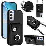 For OPPO Reno12 Global Organ Card Bag Ring Holder Phone Case with Long Lanyard(Black)