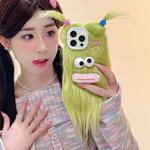 For iPhone 15 Pro Plush Funny Monster TPU Phone Case(Green)