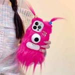 For iPhone 12 Pro Plush Funny Monster TPU Phone Case(Rose Red)