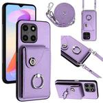 For Honor X6a Organ Card Bag Ring Holder Phone Case with Long Lanyard(Purple)