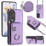 For Honor 90 Organ Card Bag Ring Holder Phone Case with Long Lanyard(Purple)