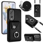 For Honor 90 Organ Card Bag Ring Holder Phone Case with Long Lanyard(Black)