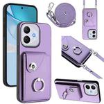 For Honor 400 Lite Global / X70i Organ Card Bag Ring Holder Phone Case with Long Lanyard(Purple)