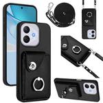 For Honor 400 Lite Global / X70i Organ Card Bag Ring Holder Phone Case with Long Lanyard(Black)
