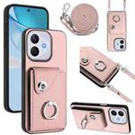 For Honor 400 Lite Global / X70i Organ Card Bag Ring Holder Phone Case with Long Lanyard(Pink)