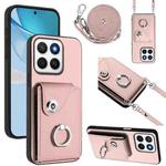 For Honor X8c 4G Organ Card Bag Ring Holder Phone Case with Long Lanyard(Pink)