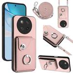 For Honor X60 Pro / X9c Organ Card Bag Ring Holder Phone Case with Long Lanyard(Pink)