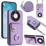 For Honor X60 / X9c Smart Organ Card Bag Ring Holder Phone Case with Long Lanyard(Purple)