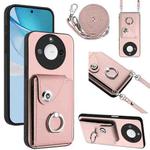 For Honor X60 / X9c Smart Organ Card Bag Ring Holder Phone Case with Long Lanyard(Pink)