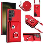 For Samsung Galaxy S24 Ultra 5G Organ Card Bag Ring Holder Phone Case with Long Lanyard(Red)