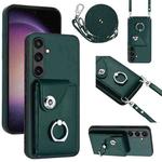 For Samsung Galaxy S24+ 5G Organ Card Bag Ring Holder Phone Case with Long Lanyard(Green)