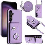 For Samsung Galaxy S24 5G Organ Card Bag Ring Holder Phone Case with Long Lanyard(Purple)