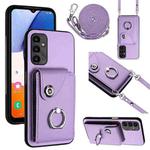 For Samsung Galaxy A24 4G Organ Card Bag Ring Holder Phone Case with Long Lanyard(Purple)