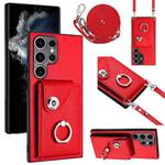 For Samsung Galaxy S23 Ultra 5G Organ Card Bag Ring Holder Phone Case with Long Lanyard(Red)