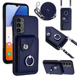 For Samsung Galaxy A14 5G Organ Card Bag Ring Holder Phone Case with Long Lanyard(Blue)