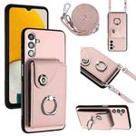 For Samsung Galaxy A13 5G / A04s Organ Card Bag Ring Holder Phone Case with Long Lanyard(Pink)